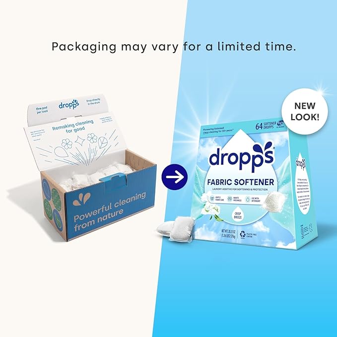 Dropps Laundry Fabric Softener Pods, Crisp Breeze (120 Count) - Fabric Softener Liquid Pods for Fluffy, Soft Fabrics - HE Compatible Mineral Based Ingredients Laundry Supplies