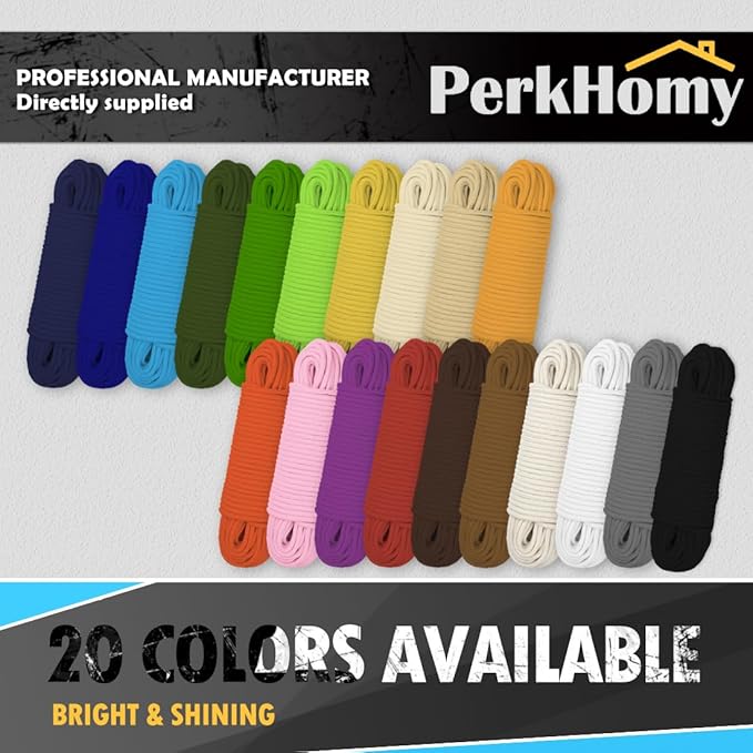 PerkHomy Cotton Rope 3/16" (5mm) 100 ft Multi Purpose Utility Diamond Braided Cord, Natural Cotton for Clothes Line Camping Crafting Flag Pole, Dark Brown