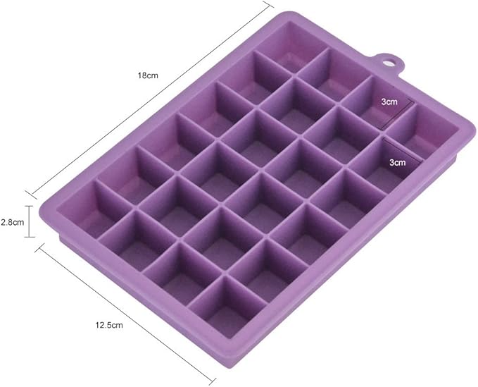 Ice Cube Tray, Silicone Square Ice Trays Easy Release Stackable Ice Cube Mold with Removable Lid, 24 Cavity (2 Pack, Purple)