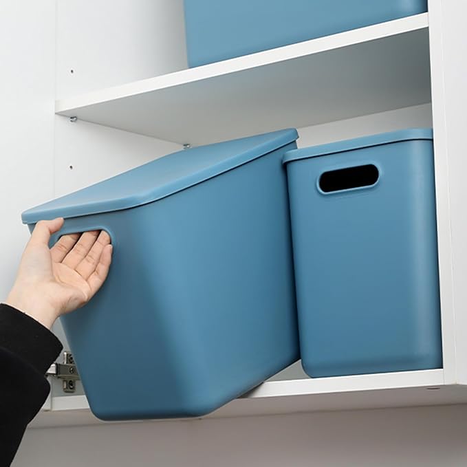 Plastic Storage Bins with lids,Storage Baskets,Container with handle,Storage Organizer Bins for Shelves,Office,Bedrooms,Closets, Cabinets (Blue, 5XL+2L)