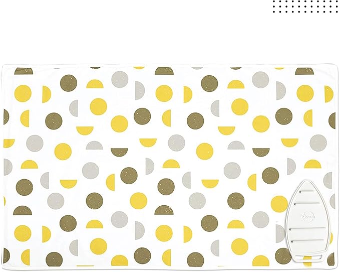 Encasa XO Ironing Mat/Pad (Large 48"x28") with 3mm Padding & Silicone Iron Rest for Steam Pressing on Tabletop or Bed - Heat Resistant, Portable, Quilting & Travel Blanket - Yellow Moon