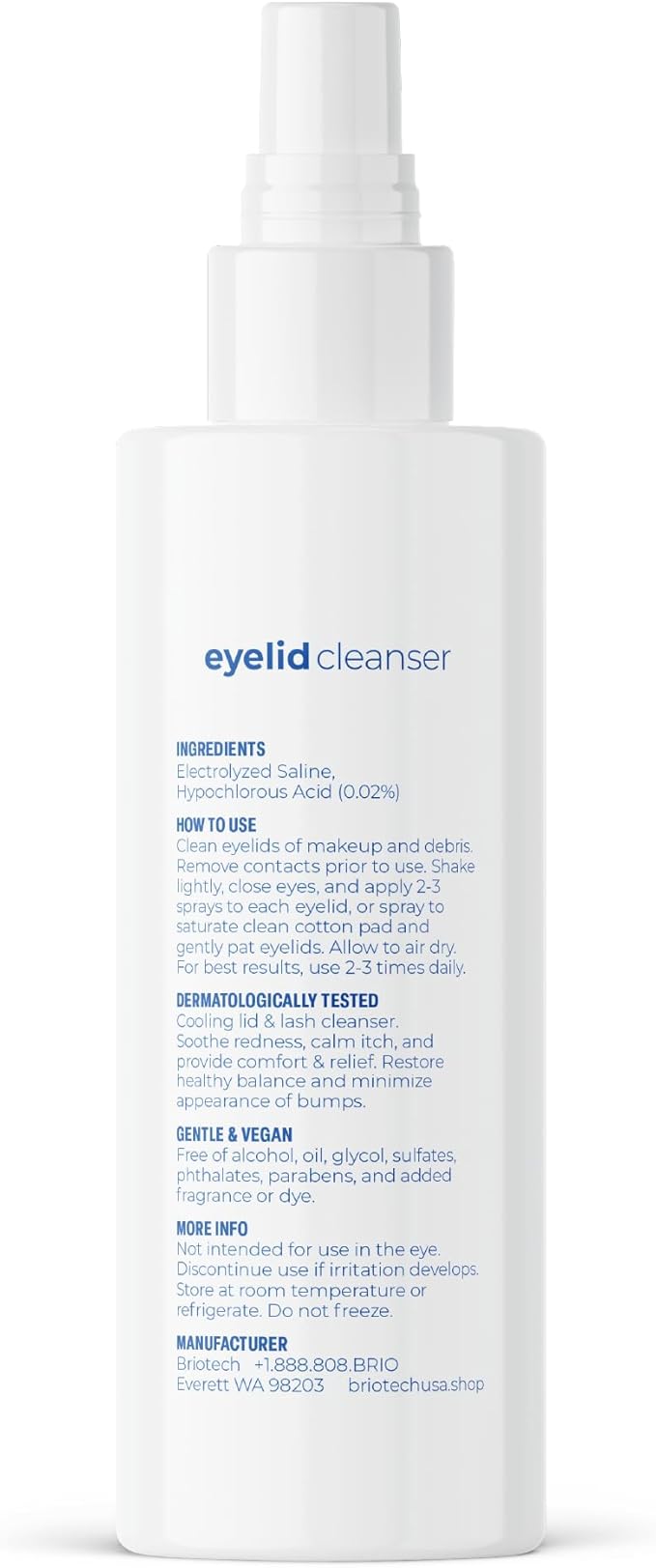 BRIOTECH Eyelid Cleanser, Hypochlorous Acid Spray, Lid & Eyelash Cleanser, Soothe Sensitivities, Calm Redness & Bumps, Support Against Irritation, Vegan, Travel Size 2 Fl oz (2 Pack)