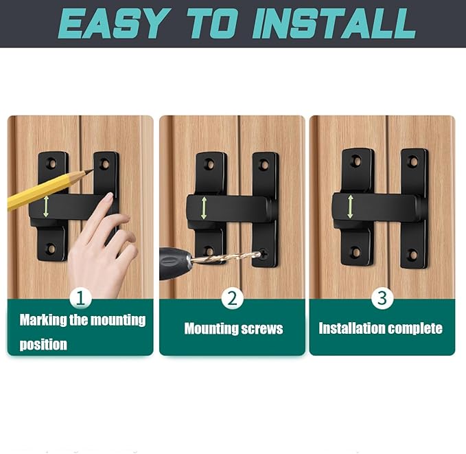 90/180 Degree Barn Door Lock, Small Flip Gate Latches Protect Privacy Sliding Door Latch Lock for Swing Door, Cabinet, Bathroom, Garden, Window, Outdoor