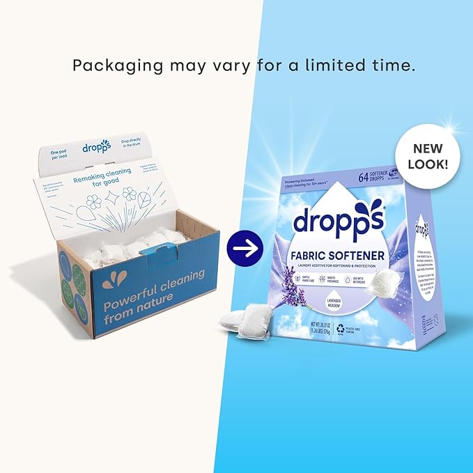 Dropps Laundry Fabric Softener Pods, Lavender Meadow (32 Pods) - Laundry Additive for Softening & Protection - HE Compatible Mineral Based Ingredients Laundry Supplies