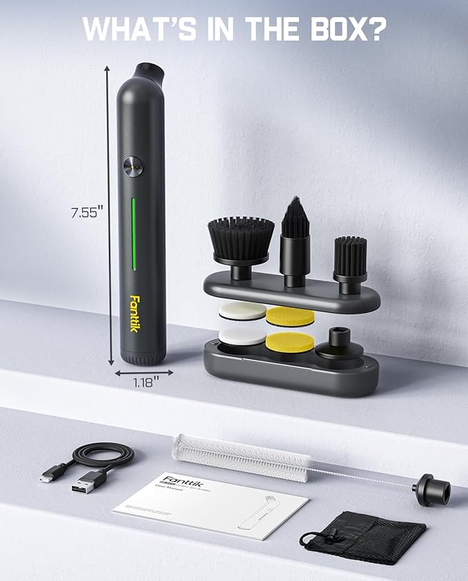 Fanttik G9 Nano Cordless Spin Scrubber with NeoPulse Motor, IPX7 Waterproof Grout Brush, 8 Replaceable Heads & LED Display for Cleaning Bathroom, Tile, Corners - Black