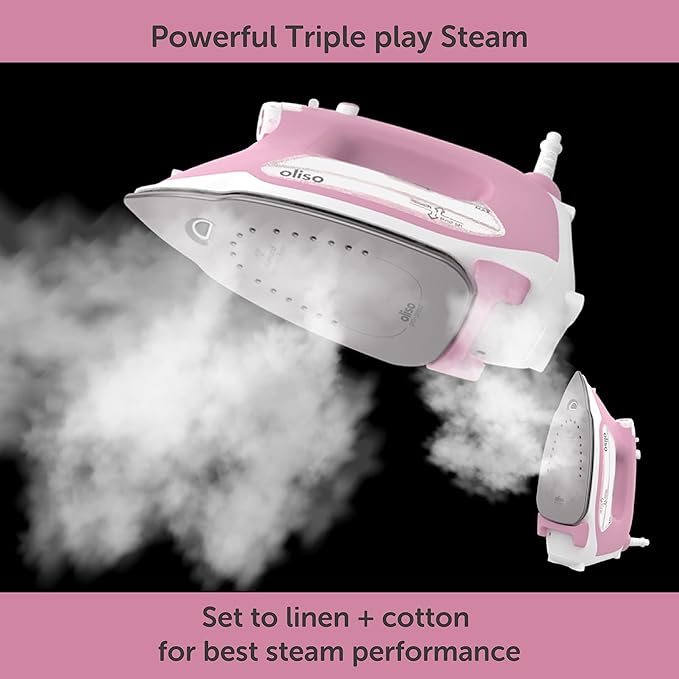 oliso TG1600 ProPlus Smart Iron with Auto-Lift – 1800 Watt Steam Iron for Clothes, Sewing, Quilting & Crafting – Diamond Ceramic-Flow Soleplate, Rosé