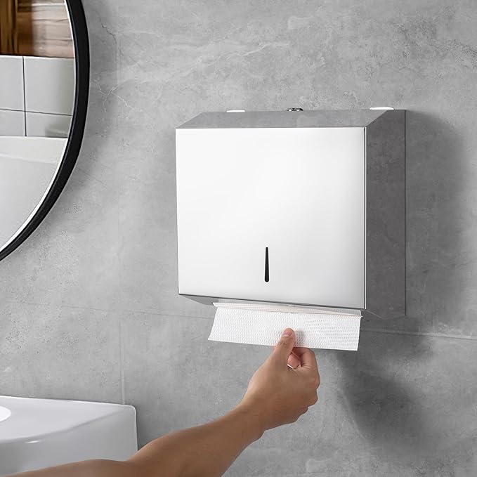 Paper Towel Dispenser Wall Mount Commercial, C Fold Multifold Hand Paper Towel Dispenser, Stainless Steel Tissue Holder(Chrome)