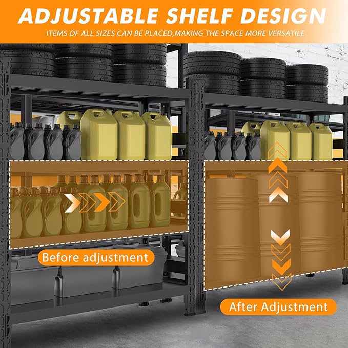 5000lbs Load Capacity,Heavy Duty 4-Tier Steel Shelving Unit, Adjustable Industrial Storage Rack for Garage Warehouse (Black, W78.74*D23.62*H78.74)