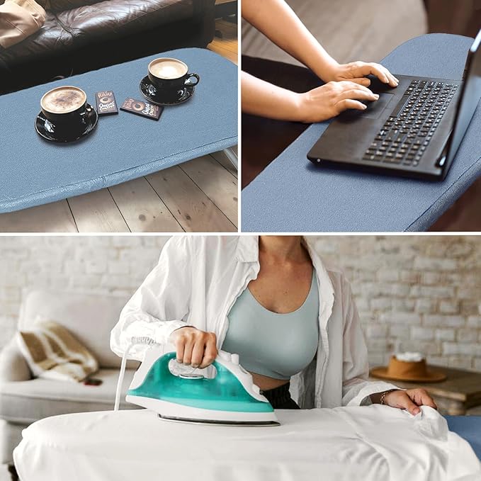 Small Ironing Board Tabletop with Cover and Pad, BlissBoard Mini Folding Iron Board Portable with Non-Slip Feet, Compact Ironing Table for Travel, 31"x12", Blue