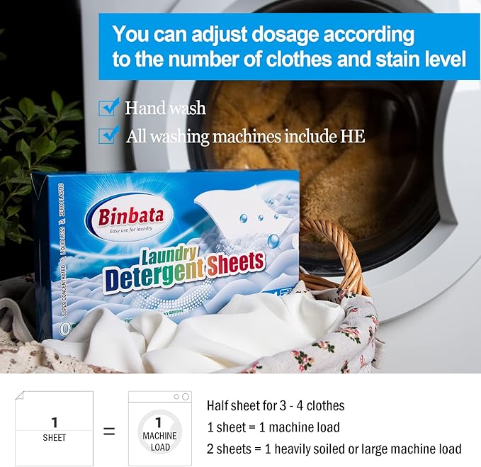 Laundry Detergent Sheets, Up To 128 Loads Hypoallergenic Eco-Friendly Unscented Biodegradable Plastic Free Liquidless Sheets Suitable for Sensitive Skin