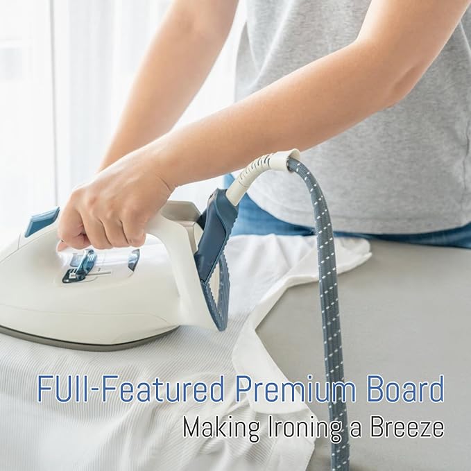 Ironing Board Full Size, BlissBoard 43"x13" Sturdy Heavy Duty Iron Board with Iron Rest, Heat Resistant Cover with Ultra Thick Padding, Height Adjustable, Silver