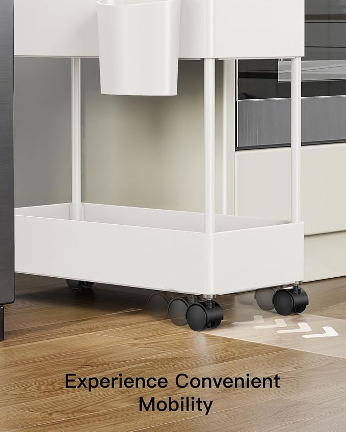 Pipishell Slim Storage Cart with Wheels, Bathroom Cart Organizer Bathroom Storage Small, Rolling Cart for Bathroom, Laundry Room, Kitchen, Narrow Space, White PIUC04W