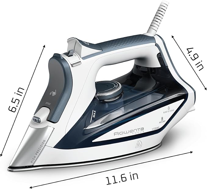 Rowenta Iron Steamer for Clothes, Focus Stainless Steel Soleplate, 400 Microsteam Holes, Powerful Steam Iron, Lightweight, Leakproof, 1725 Watts