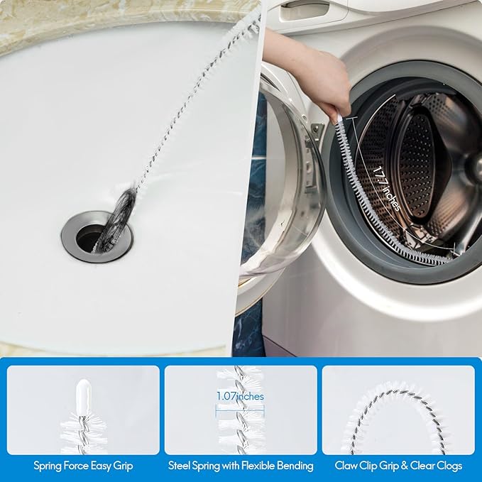 10 PCS Drain Snake Hair Drain Clog Remover Tool Set, Snake Drain Hair Removal Tool, Grabber Claw Drain Hair Remover, Flexible Drain Cleaner Brushes for Toilet, Kitchen Sink, Shower & Tub