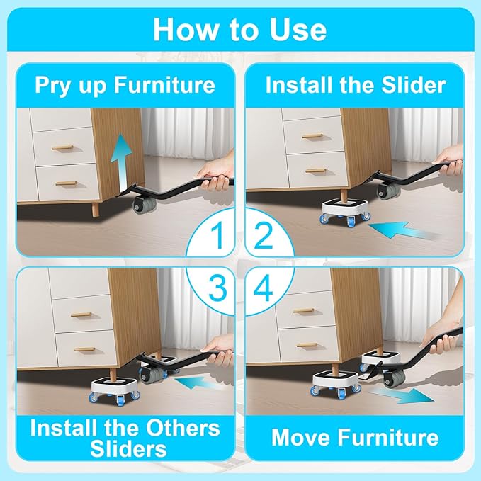 New Upgrade Furniture Sliders, Furniture Dolly with 360° Rotatable Wheels, Furniture Movers for Moving Heavy Duty Sofa, Bed, Load Capacity Up to 900lb