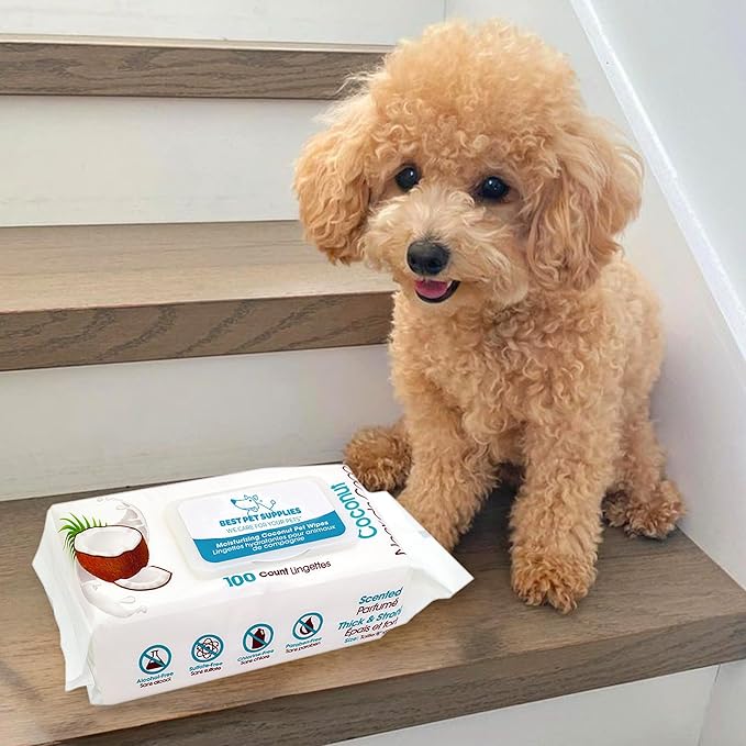 Best Pet Supplies Pet Grooming Wipes for Dogs & Cats,Deodorizer for Coats & Dry, Itchy, or Sensitive Skin, Clean Ears, Paws, Body, & Butt - Moisturizing Coconut, 400 Count