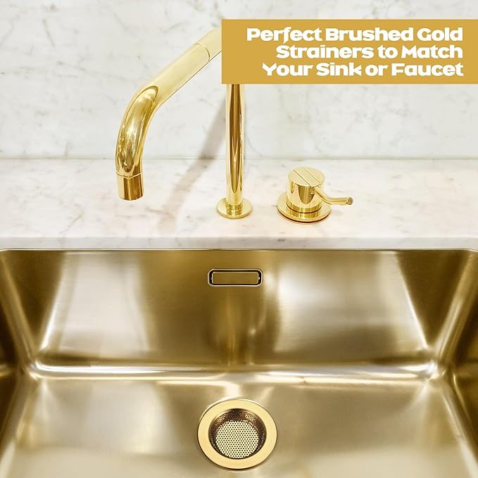 Retisee 2 Pcs Sink Strainer Stainless Steel Kitchen Sink Drain Strainer Basket Cover Mesh Hair Food Catcher, Large Wide Rim of 4.4 Diameter(Brushed Gold)