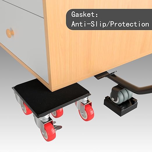 Furniture Dolly,Furniture Movers with 5 Wheels,Carbon Steel Panel Heavy Duty Dolly,Furniture Lifter with 5 360° Rotatable Rubber Universal Wheels,Maximum Load 1800LBS (Black, 4.1x4.1 in)