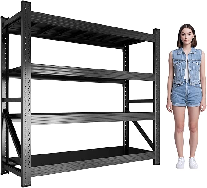 Heavy Duty Garage Shelving Unit 5000LBS, 59" W Storage Shelves 4 Tier Metal Shelves Adjustable, Industrial Storage Shelf for Warehouse, Basement, Pantry