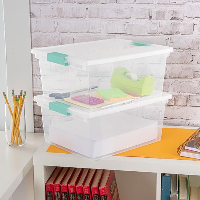 Sterilite 16-Pack Clip Box, Stackable Clear Plastic Bins with Latching Lids, Deep - Writing, Arts or Crafts Supplies Storage Containers for Home, Office, Classroom and Workshop Organization