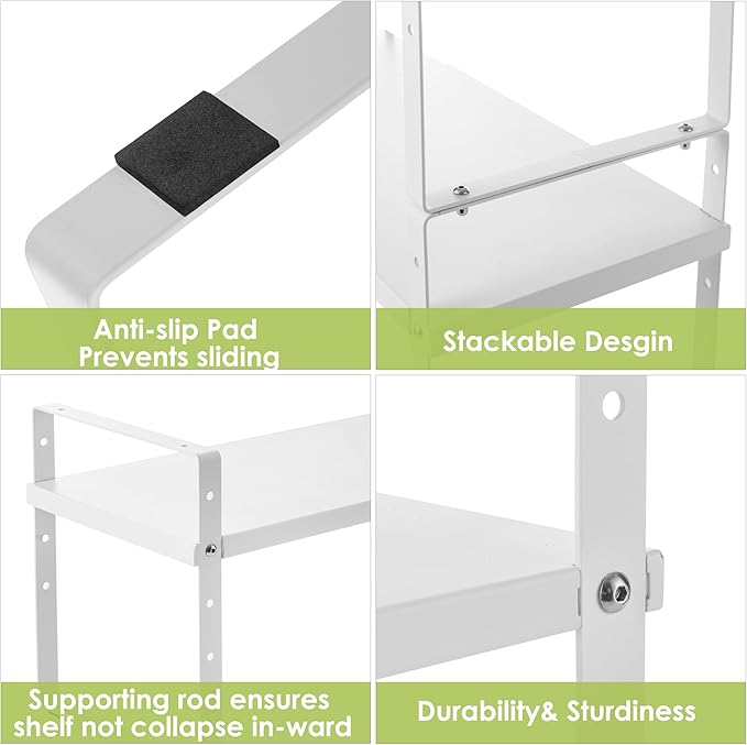 Expandable Cabinet Shelf Organizer Rack, Stackable Kitchen Counter Storage Shelves Stand, Adjustable Height Pantry Shelf Spice Rack (White, 1 Pack)