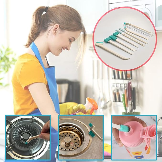9 Pcs Small Household Cleaning Brushes by ELEMGULY,Deep Detail Crevice Brush Set for Hole, Gap, Corner, Space, Micro Crevice Scrub Cleaner Tool for Bottle, Keyboard, Window, Door Track,1 Sets