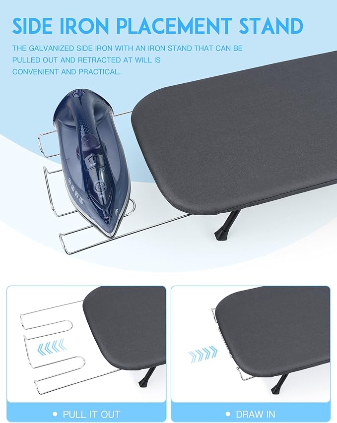 BiJun Small Ironing Board, Foldable Table Top Ompact Portable Mini Ironing Board w/Iron Rest, Set for Dorm Rooms, RVs, Travel Apartments Black