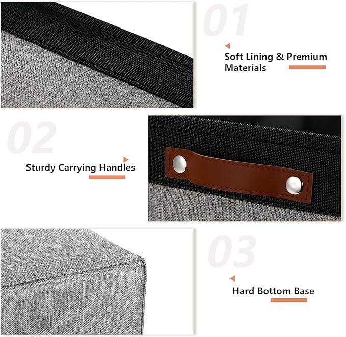 DULLEMELO Fabric Storage Bins - Decorative Large Baskets for Home Shelves & Bedroom, Canvas Toy Organizers (Black & Gray)