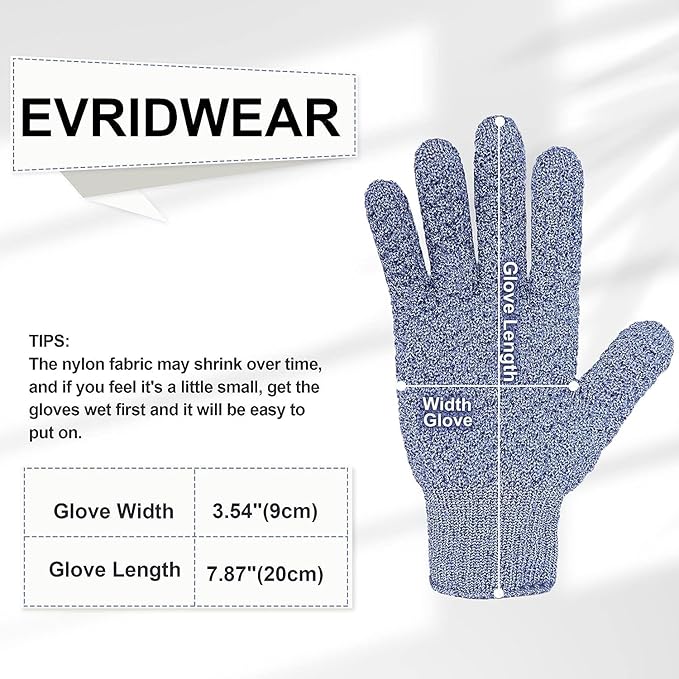 Evridwear Exfoliating Dual Texture Bath Gloves for Shower, Spa, Massage and Body Scrubs, Dead Skin Cell Remover, Gloves with Hanging Loop (1 Pair Heavy Glove)