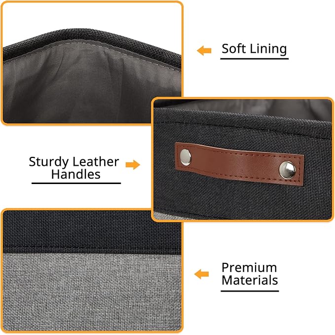 DULLEMELO Cube Collapsible Storage Bins, 12 inch Fabric Storage Cubes Bins Canvas Organization Baskets, Linen Closet Organizers Boxes for Home Organization and Storage (4 Pack - 12" Black&Grey)