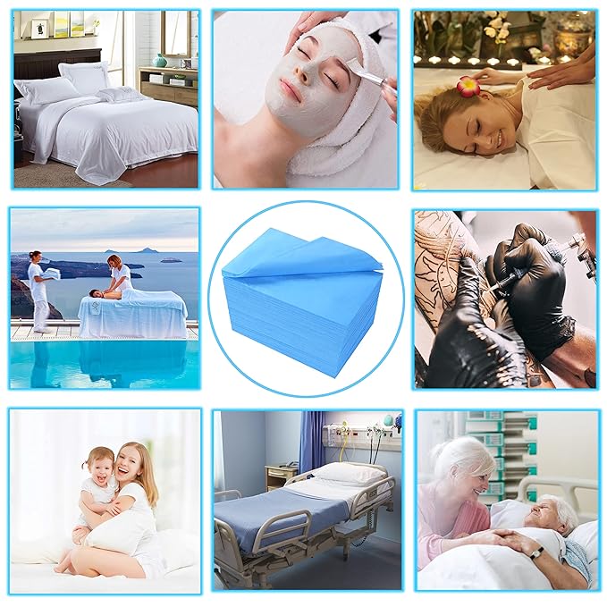 200 Pcs Disposable Bed Sheets 31" x 71" Massage Table Sheets Non Woven Fabric SPA Bed Cover Breathable for Massage Beauty Tattoos (200 Pcs Blue-2)