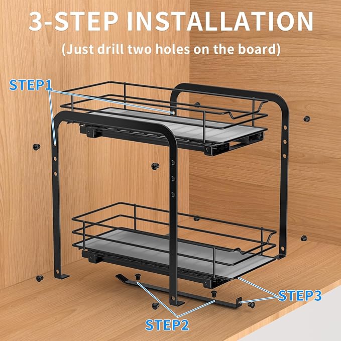 RCHYFEED Spice Organization for Cabinet, 2 Tier Pull Out Spice Rack for Seasoning Organizer, Height Adjustable Heavy Duty Metal Basket for Inside Cabinets & Pantry Closet(5.5" Wx10.5 Dx9.5 H)