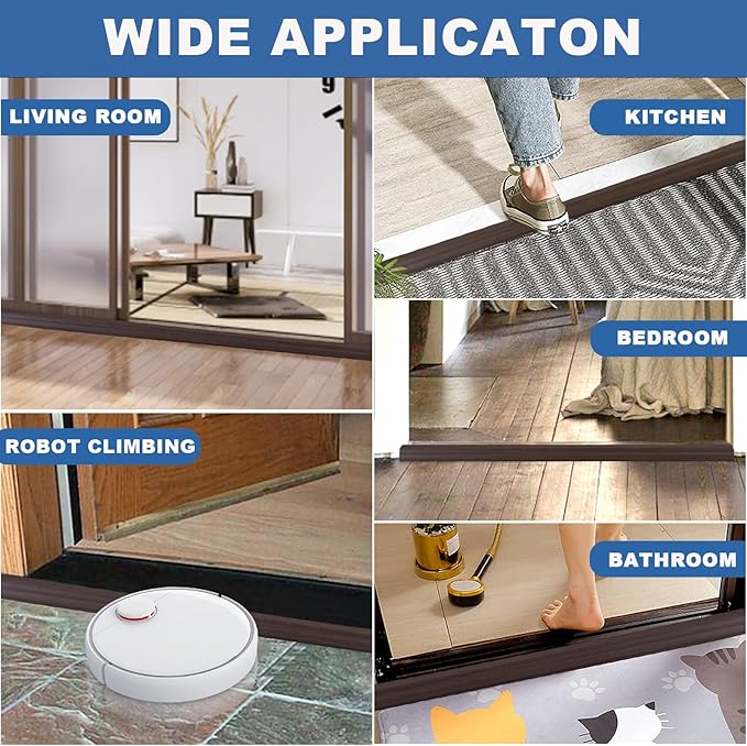 Vinyl Door Threshold Flooring Transition Strip Self Adhesive Carpet Edging Strip for Laminate Doorway Edge Threshold from 3/5" to 4/5" (Brown Wood Grain, 10 Ft)