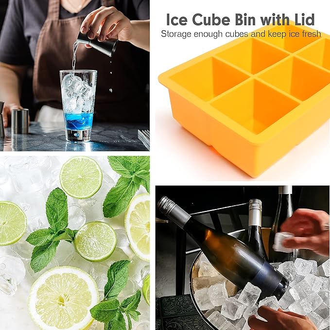 Silicone Ice Cube Trays 3 Pack - Large Size Silicone Ice Cube Molds with Leak Proof Removable Lid Square Ice Cube Tray And BPA Free for Cocktail,Whiskey, Stackable Flexible Ice
