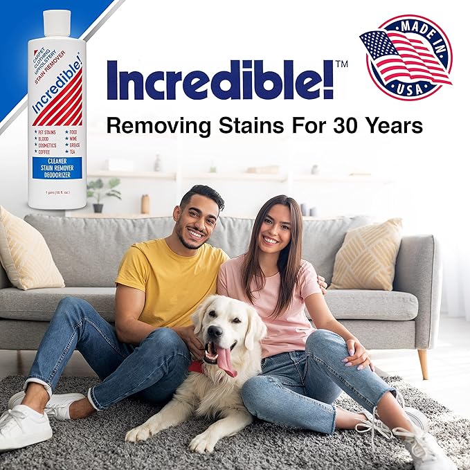 INCREDIBLE! Stain Remover - Commercial Pack Quantity, Professional Stain Cleaner For Carpets, Fabric, Linen, Laundry, Mattress, Car Upholstery β Pet Stains, Urine, Blood, Red Wine, 16.oz, Pack of 6