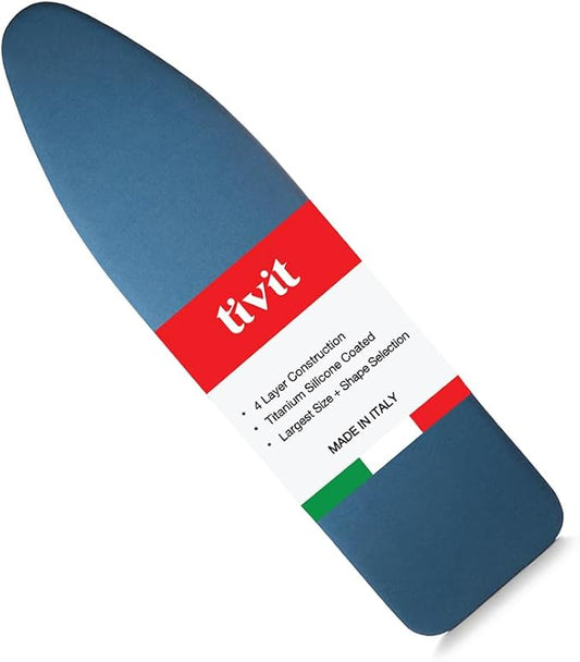TIVIT Ironing Board Cover 18 x 50, Performance Grade Titanium Coated Pro Grip Pad & Covers - Superior Scorch & Stain Resistance, High Heat Reflection, 3 Padded Layers 3 Fastener Straps - Made In Italy