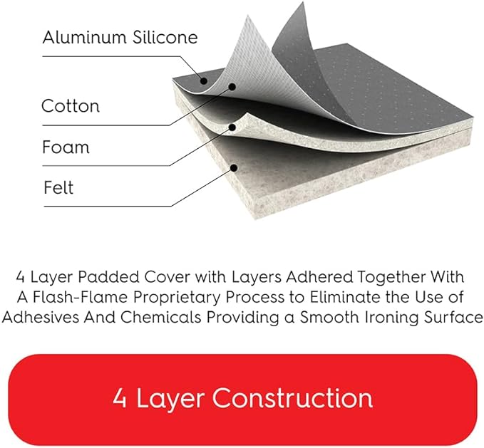 TIVIT Ironing Board Cover 12 x 34, Made in Italy. Pro Grip Pad Covers w/3 Fastener Straps & Pull Bungee Cord - Durable Scorch & Stain Resistant Padded Layers, Heat Reflective AlumiTek PRO Top Coat