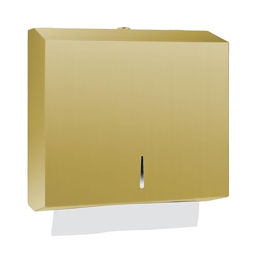 Paper Towel Dispenser Wall Mount, Brushed Gold Stainless Steel Commercial Paper Towel Holder with Lock, Large Capacity 250 C Fold/300 Multifold Towels