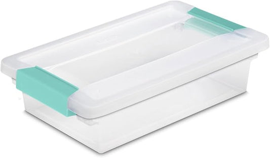 Sterilite 12-Pack Clip Box, Stackable Clear Plastic Bins with Latching Lids, Small - Writing, Arts or Crafts Supplies Storage Containers for Home, Office, Classroom and Workshop Organization