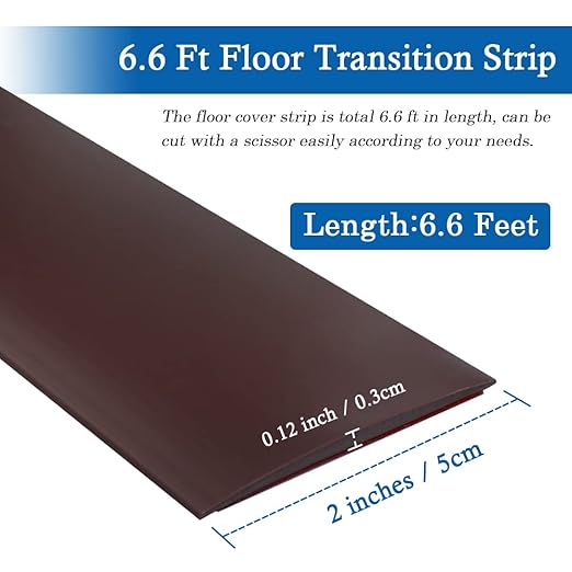 Floor Transition Strip Self Adhesive Floor Cover Strips Laminate 2" Wide Vinyl Flat Divider Transitions (5cm, 6.56Ft, Brown)