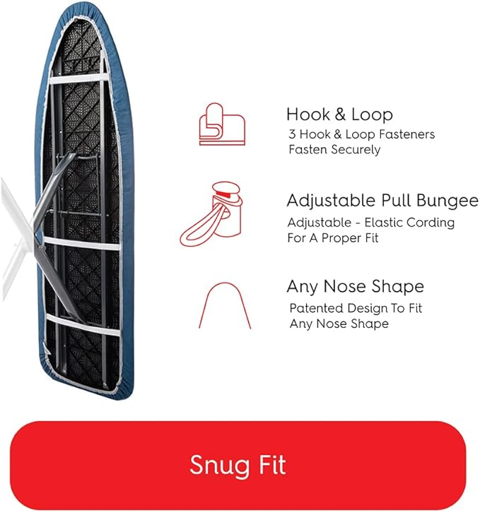 TIVIT Ironing Board Cover 20 x 58, Performance Grade Titanium Coated Pro Grip Pad & Covers - Superior Scorch & Stain Resistance, High Heat Reflection, 3 Padded Layers 3 Fastener Straps - Made In Italy