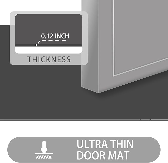 Ultra Thin Door Mat Indoor Entrance, 1/10 in Thin Door Mats for Inside Entry, Non-Slip Rubber Backing Washable Doormat, Fade Resistant, Absorbent, Low Profile Dirt Trapper, 47"X24",Grey
