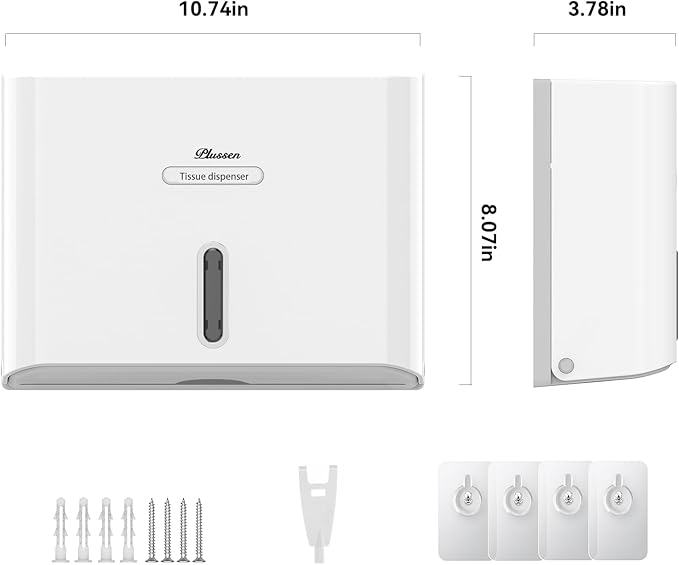 Paper Towel Dispenser Wall Mount, Adhesive No Drilling Multifold Trifold C Fold Commercial Hand Towel Dispenser,White