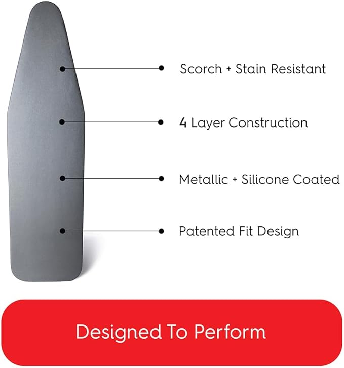 TIVIT Ironing Board Cover 22 x 58, Made in Italy. Pro Grip Pad Covers w/3 Fastener Straps & Pull Bungee Cord - Durable Scorch & Stain Resistant Padded Layers, Heat Reflective AlumiTek PRO Top Coat