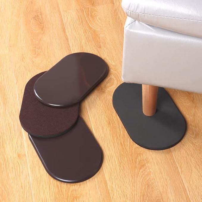Ezprotekt 8 Pack Reusable Large Furniture Movers Sliders for Carpet and Hardwood Floors, 9-1/2" x 5-3/4" Oval Heavy Duty 4 Pcs Felt Sliders Hard Surfaces - 4 Pcs Furniture Pad for Carpet (Brown)