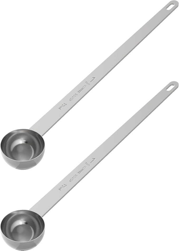 2PCS 1 Tablespoon Coffee Scoop, 9" Long Handle Measuring Spoon, One tbsp (15 ml) Stainless Steel Scooper