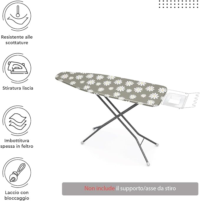 Encasa XO Ironing Board Cover and Pad 28"x12" - Thick 3mm Felt Padding, Drawstring Tightening & Lock, Easy Fit, Scorch & Stain Resistant, Fits Mini Ironing Board - Daisy Grey