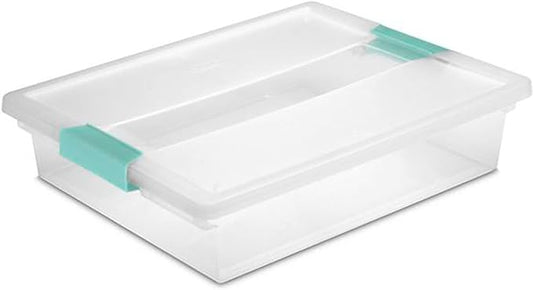 Sterilite Clip Box, Stackable Small Storage Bin with Latching Lid, Plastic Container to Organize Office, Crafts, Clear Base and Lid, Large, 1-Pack