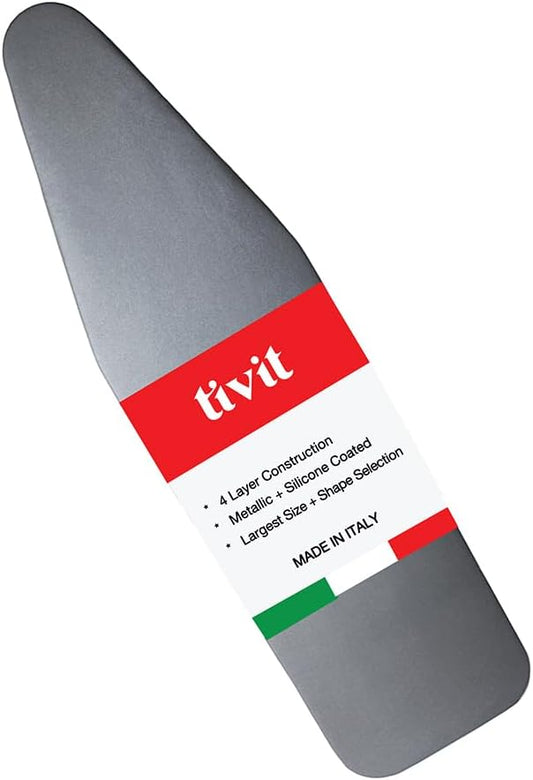 TIVIT Ironing Board Cover 13 x 30, Made in Italy. Pro Grip Pad Covers w/3 Fastener Straps & Pull Bungee Cord - Durable Scorch & Stain Resistant Padded Layers, Heat Reflective AlumiTek PRO Top Coat