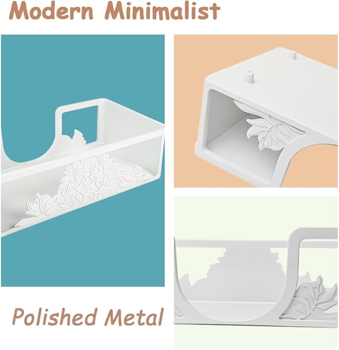 Metal Napkin Holder for Bathroom and Kitchen - White Floral Design Disposable Hand Towel Holder Tray, Guest Towel Organizer for Countertop, Paper Napkin and Towel Dispenser (White)